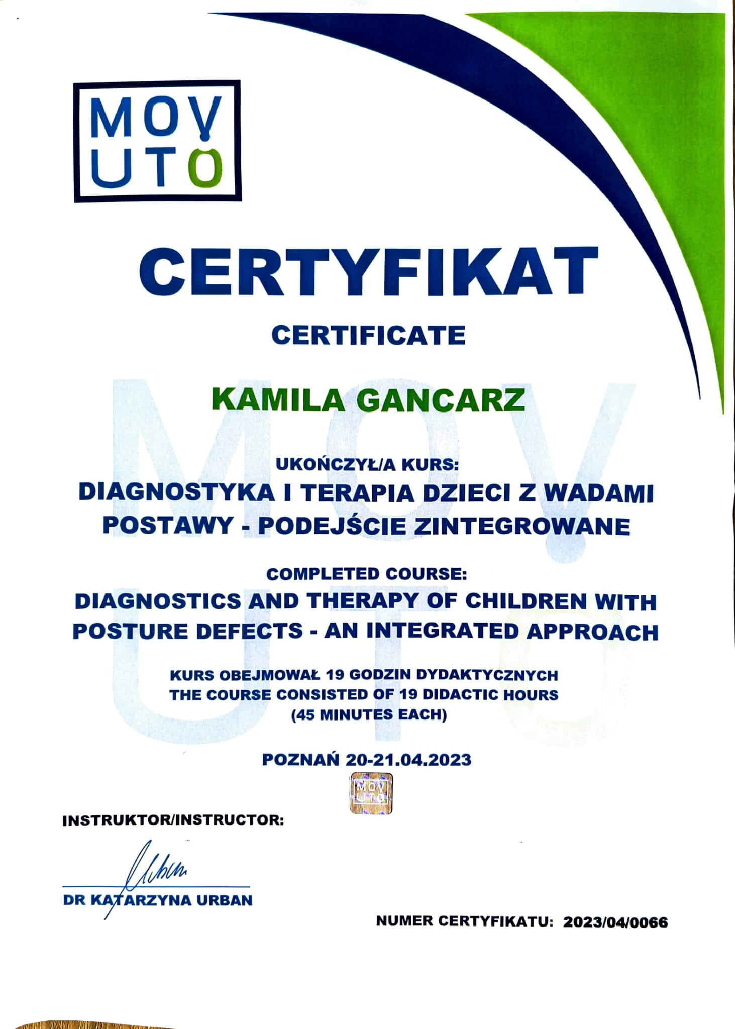 Diagnostyka i terapia dzieci z wadami postawy